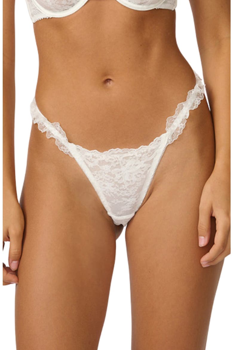 Lulu Ruffle Lace Trim Thong, Main, color, IVORY