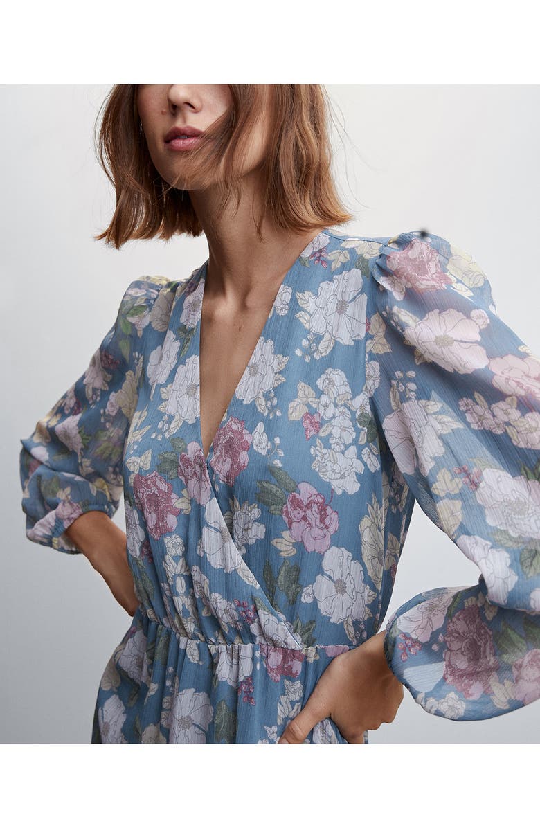 MANGO Floral Long Sleeve Chiffon Dress, Alternate, color, 