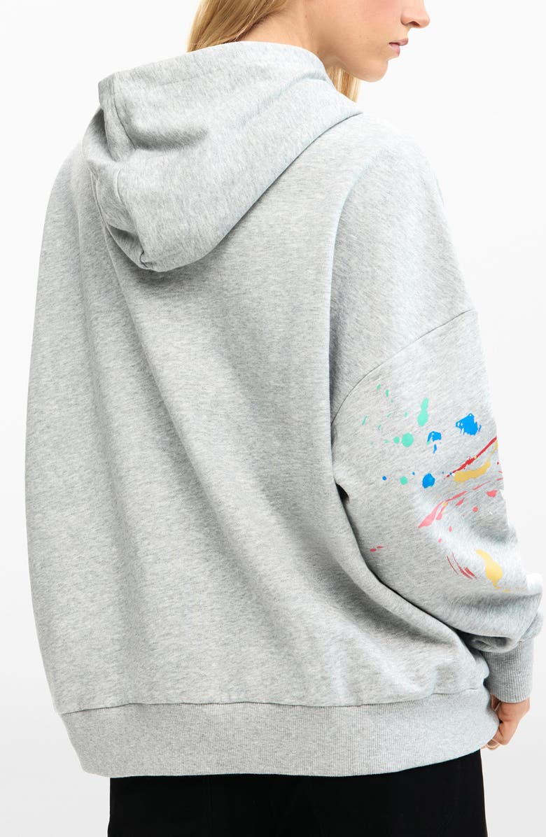 Desigual Mickey Mouse Paint Splattered Fleece Graphic Hoodie, Alternate, color, Gray