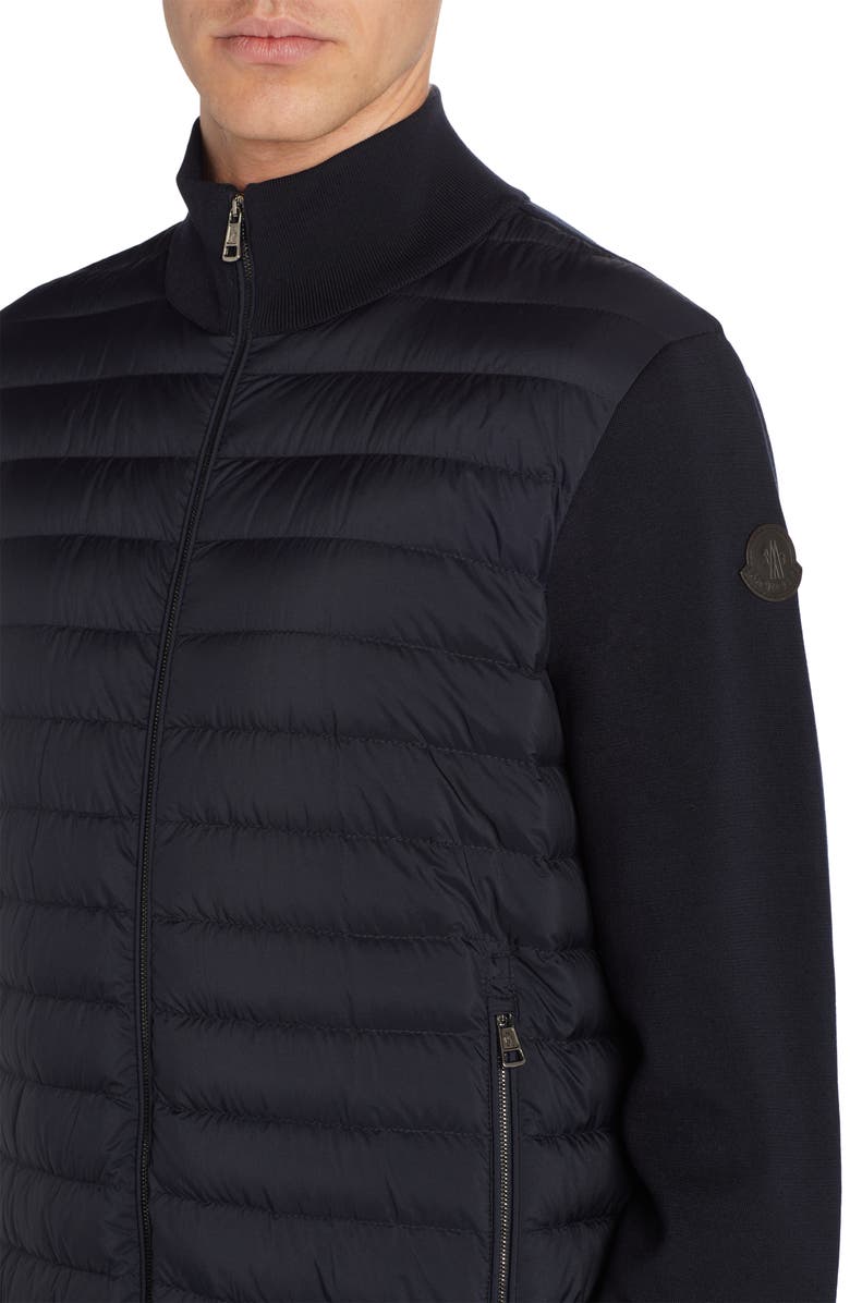 Moncler Quilted Down & Knit Cardigan, Alternate, color, 