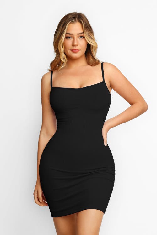 Popilush Shapewear Solid Modal Butt Lift Mini Slip Dress In Midnight Black