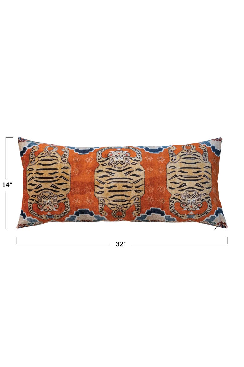 Cotton Velvet Tigers Pattern Lumbar Pillow, Multicolor, Alternate, color, Grey