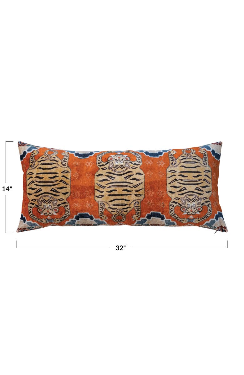 Storied Home Cotton Velvet Tigers Pattern Lumbar Pillow, Multicolor, Alternate, color, Grey