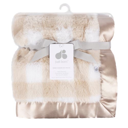 Just Born Plaid Plush Blanket With Satin Trim In Brown
