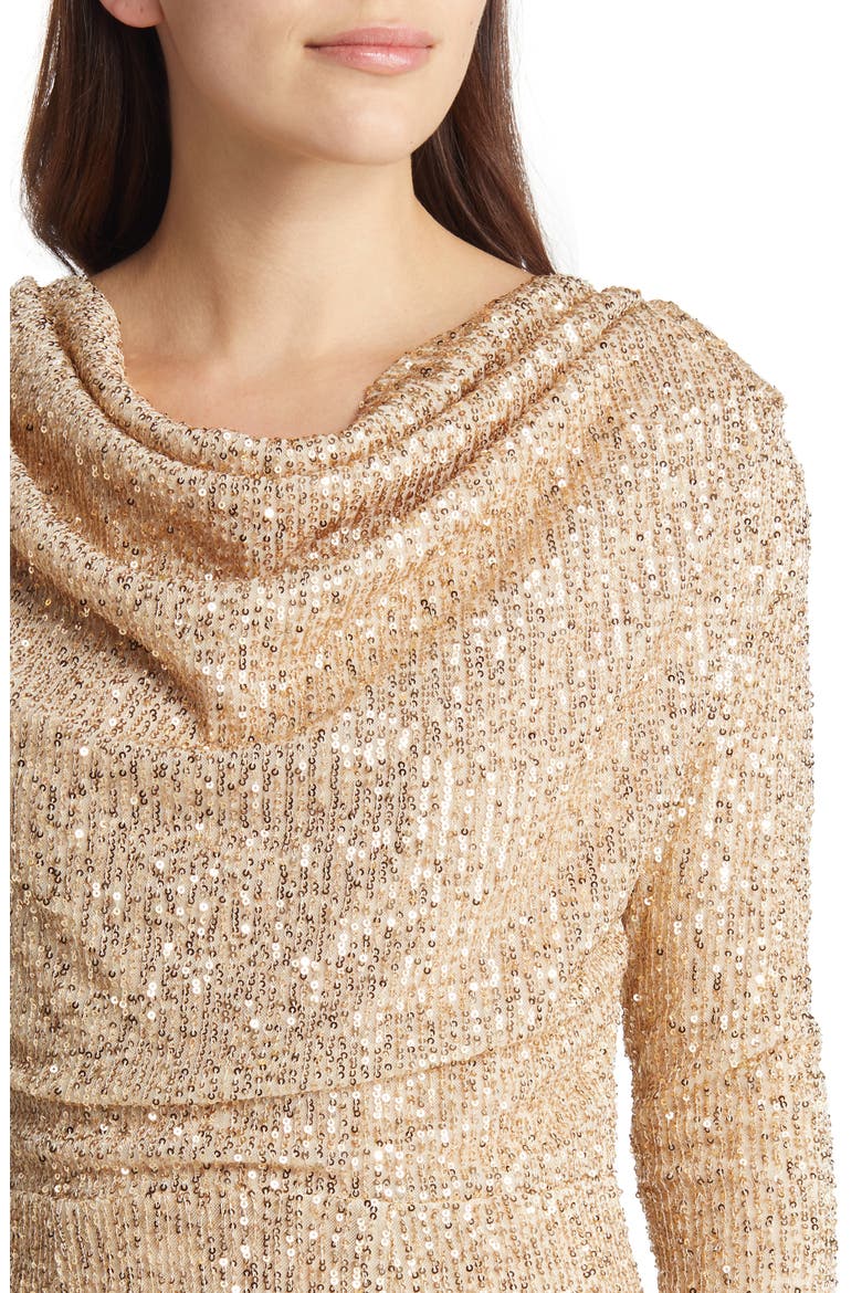 Sequin Long Sleeve Cocktail Dress, Alternate, color, CHAMPAGNE