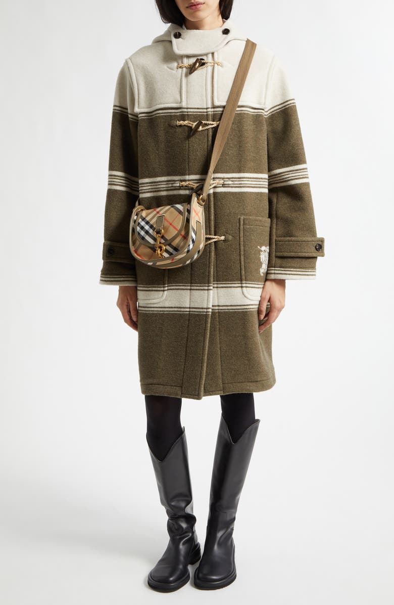 Burberry Evie Duffle Coat, Alternate, color, Scout Green Ip Strpe