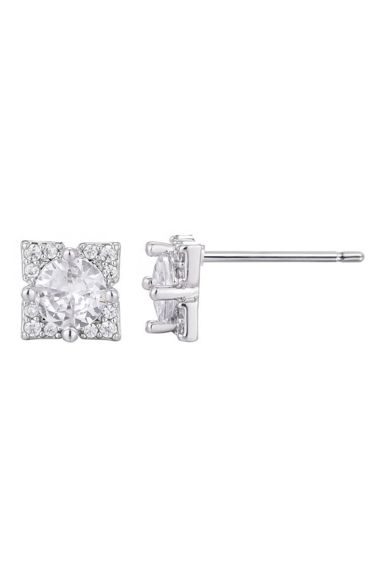 Flower Shape Cubic Zirconia Stud Earrings, Alternate, color, SILVER