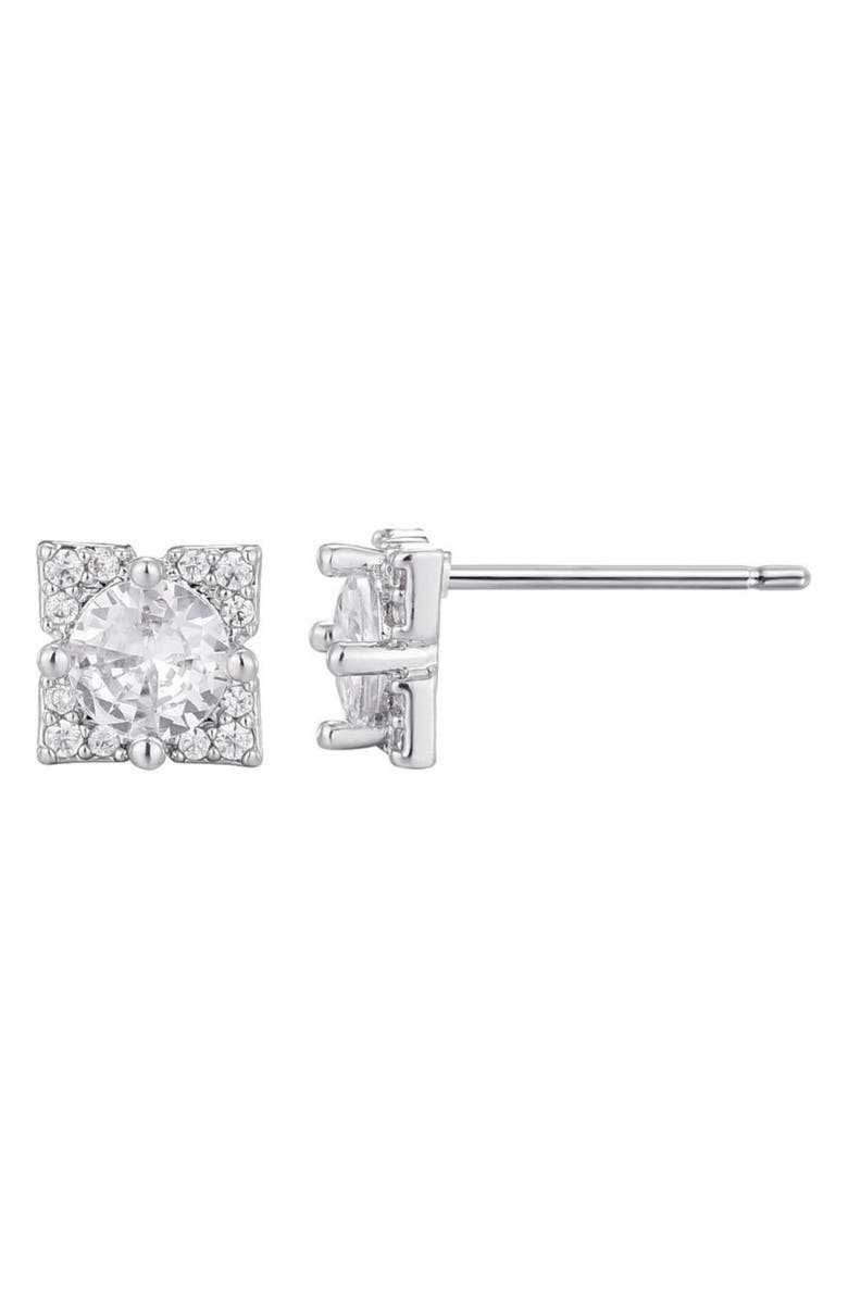 Adornia Flower Shape Cubic Zirconia Stud Earrings, Alternate, color, Silver
