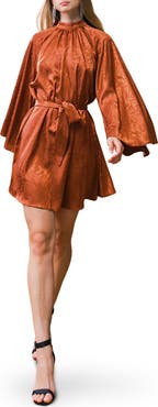 FLYING TOMATO Long Sleeve Satin Minidress