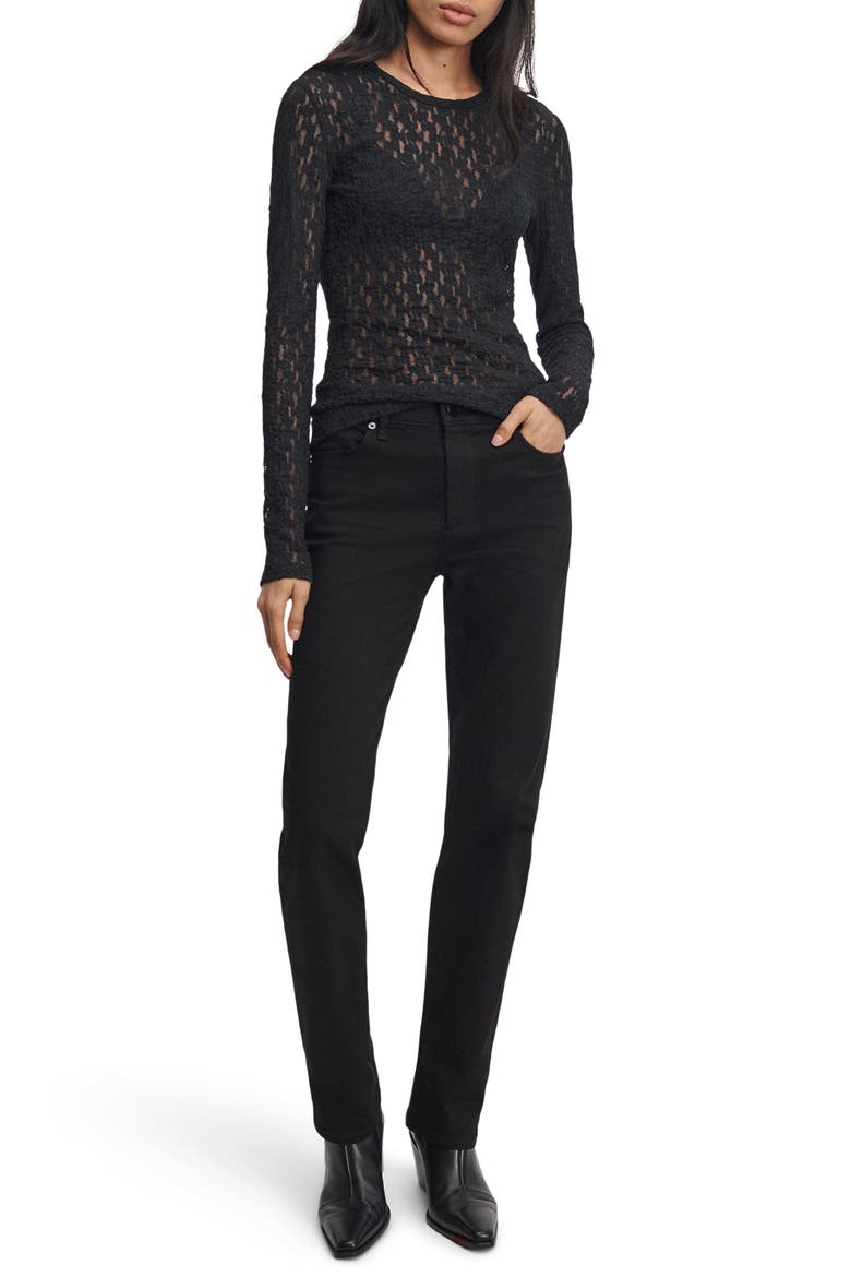 Bardot Long Sleeve Lace Top, Alternate, color, BLACK