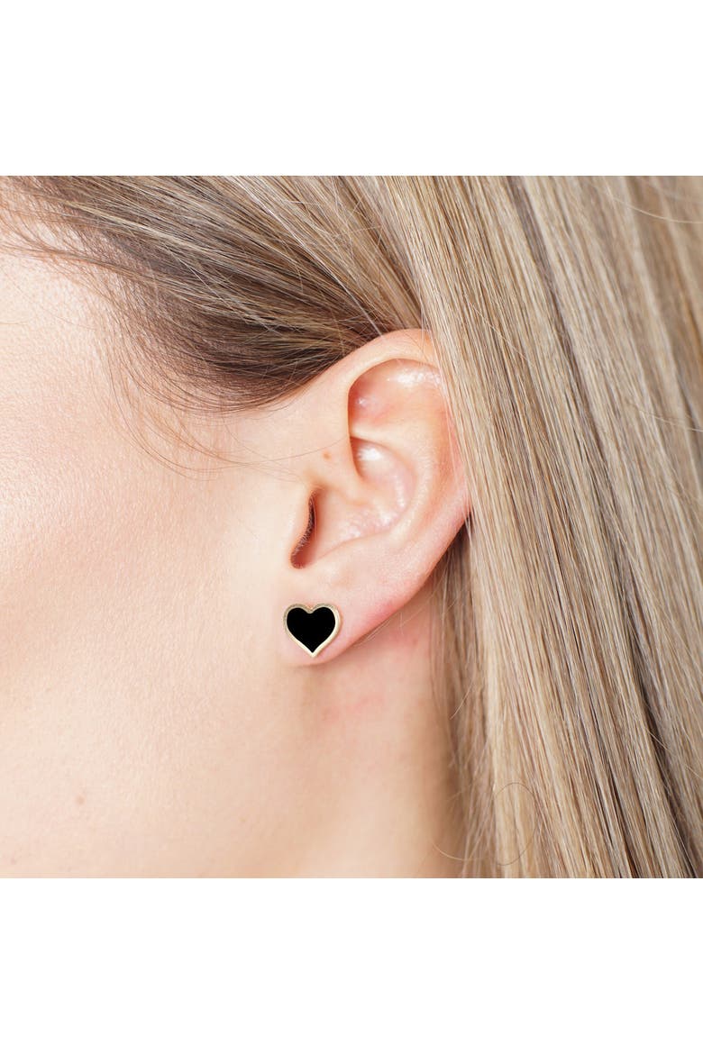 Large Onyx Heart Stud Earrings, Alternate, color, Onyx