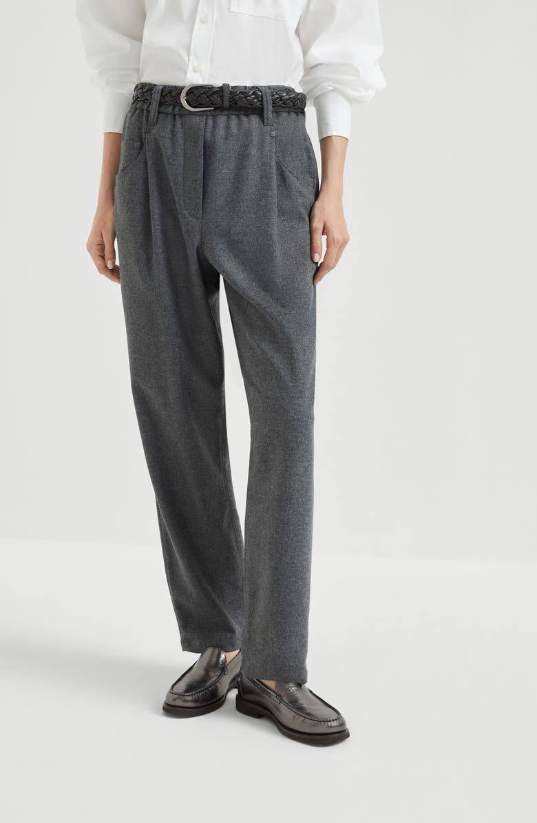 Brunello Cucinelli Flannel twill Baggy trousers, Alternate, color, Lead