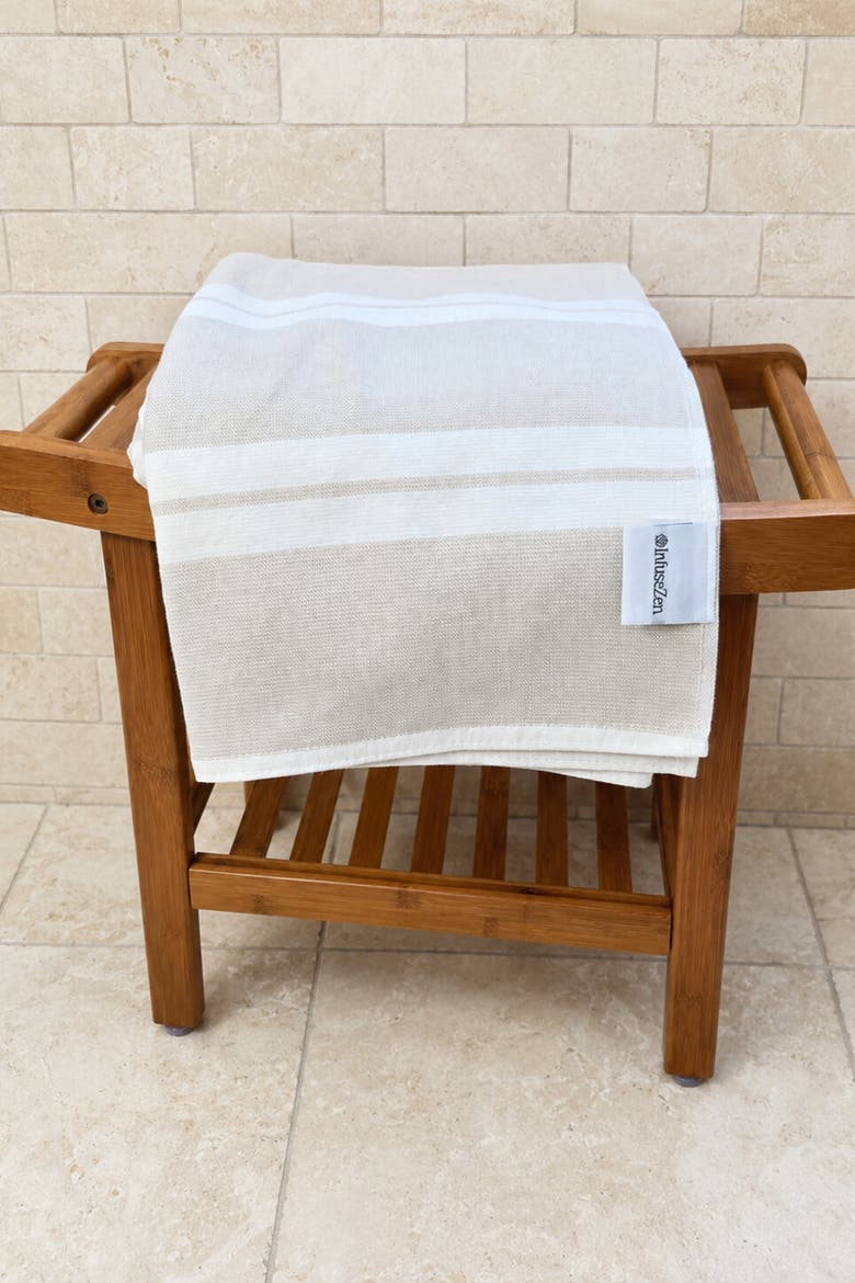 Haven Stripe Organic Cotton Terry-Lined Turkish Bath Towel, Alternate, color, Beige