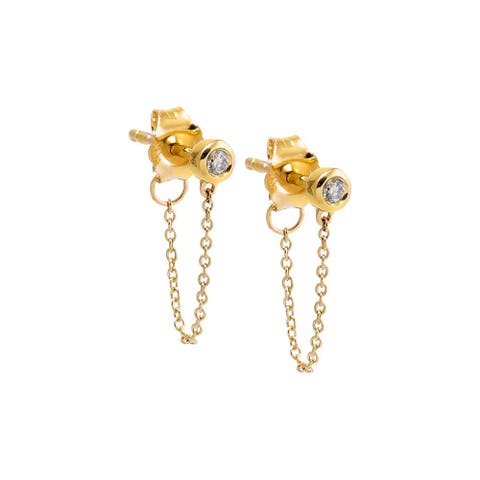 Mini Diamond Bezel Front Back Stud Earring 14K