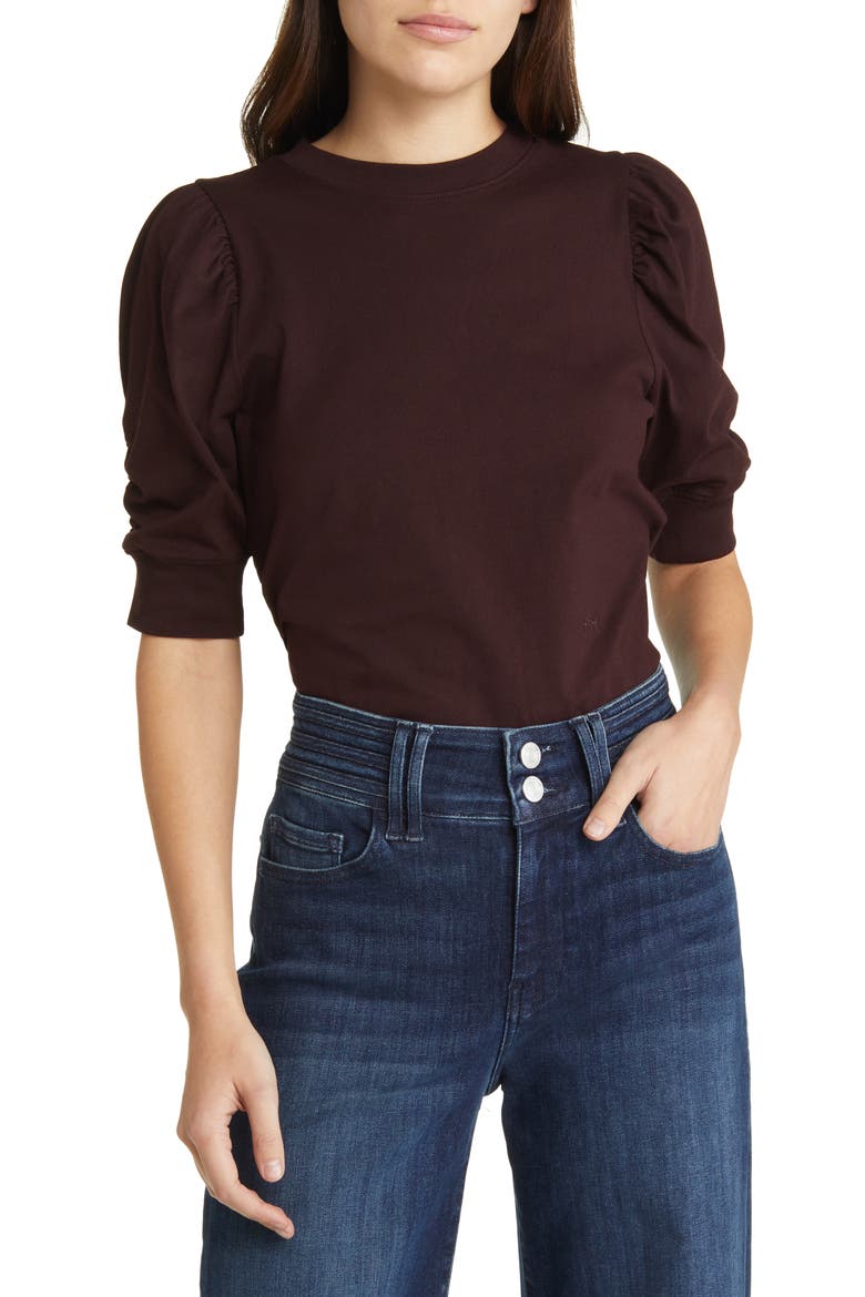 Frankie Puff Sleeve Organic Cotton Knit Top, Main, color, BURGUNDY