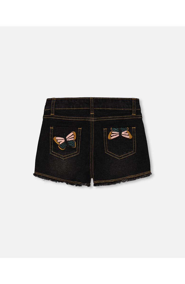 Deux par Deux Little Girl's Jean Short With Embroidery Black Jeans, Alternate, color,