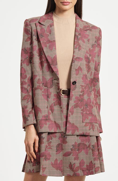 Isaac Mizrahi New York Floral Plaid Blazer In Burgundy