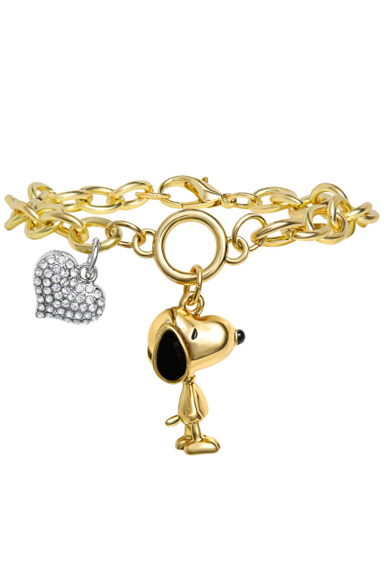 Snoopy Charm Bracelet for Women Official License, Clear Crystals, Main, color, Gold