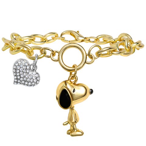 Snoopy Charm Bracelet for Women Official License, Clear Crystals