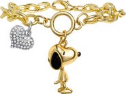 PEANUTS Snoopy Charm Bracelet for Women Official License, Clear Crystals