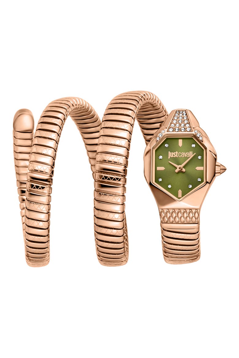 Snake Wraparound Bracelet Watch, 22mm x 34.5mm, Main, color, ROSE GOLD