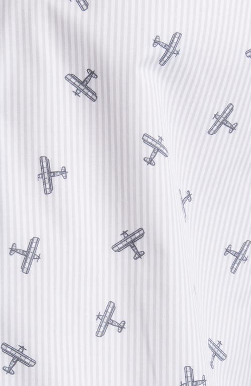 Stone Rose Dry Touch® Stripe Plane Print Performance Sateen Button-up Shirt In Grey