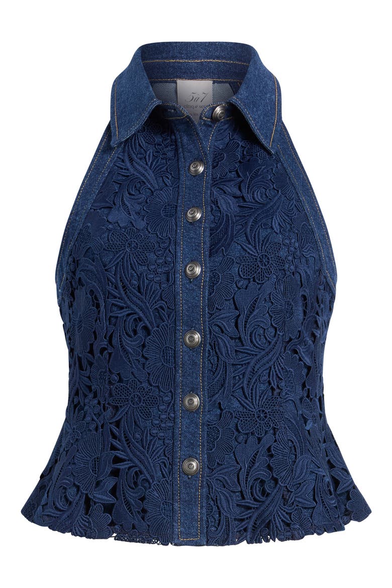 Ronin Lace & Denim Top, Alternate, color, NAVY/OCEANE