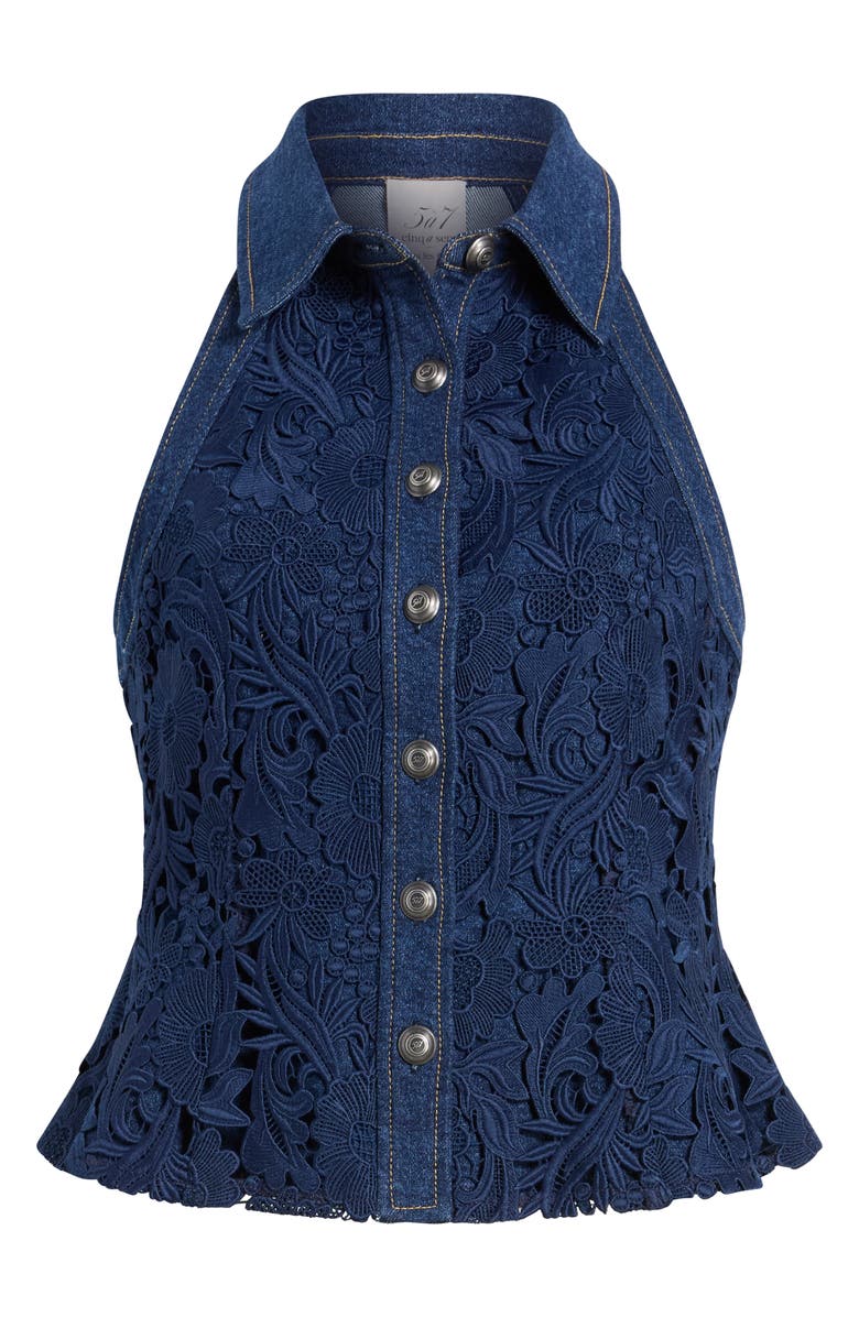 Cinq à Sept Ronin Lace & Denim Top, Alternate, color, Navy/Oceane