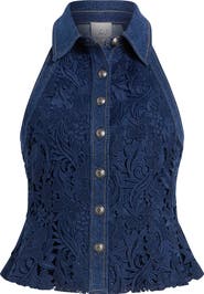 Cinq à Sept Ronin Lace & Denim Top