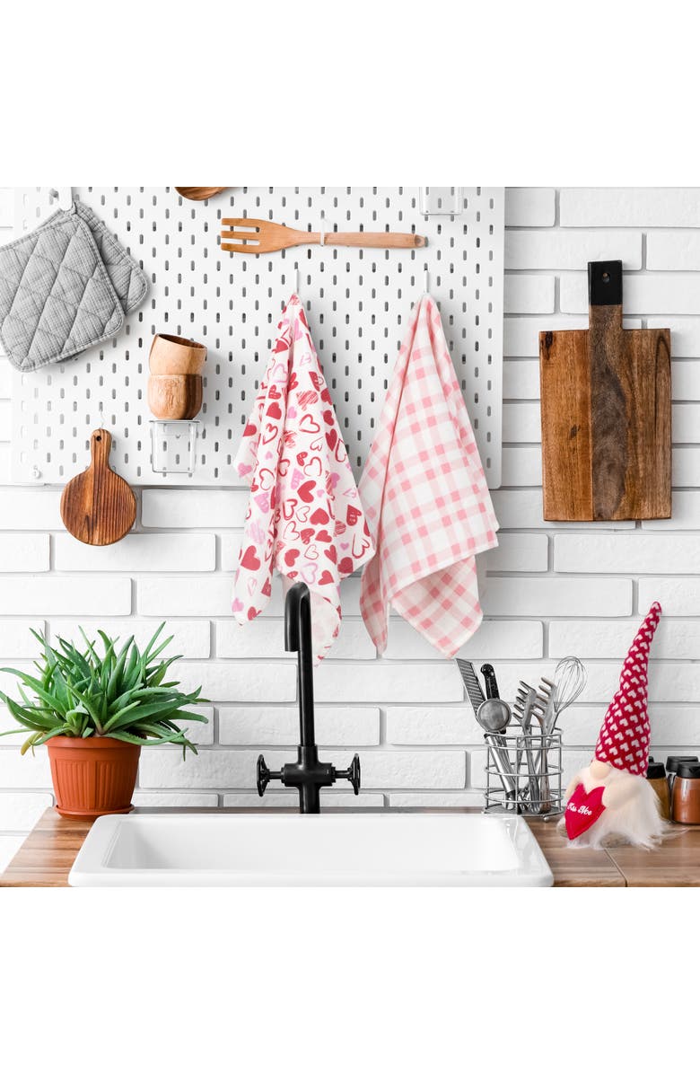 Northlight Plaid and Hearts Valentine's Day Kitchen Tea Towels - 26" - Pink and Red - Set of 2, Alternate, color, White