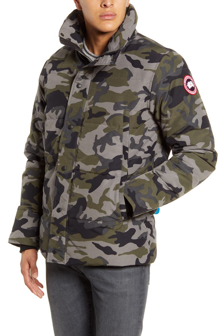 Wyndham 625 Fill Power Down Jacket with Genuine Coyote Fur Trim, Alternate, color, CLASSIC CAMO COASTAL GREY