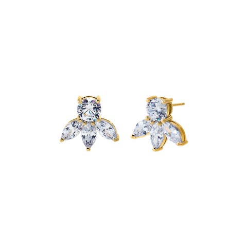 CZ Solitaire X Triple Marquise Fan Stud Earring