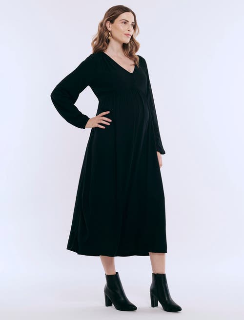 Motherhood Maternity Long Sleeve Button Front Maternity Midi Dress In Black