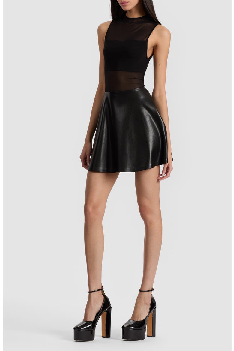 Mesh & Faux Leather Minidress, Alternate, color, BLACK