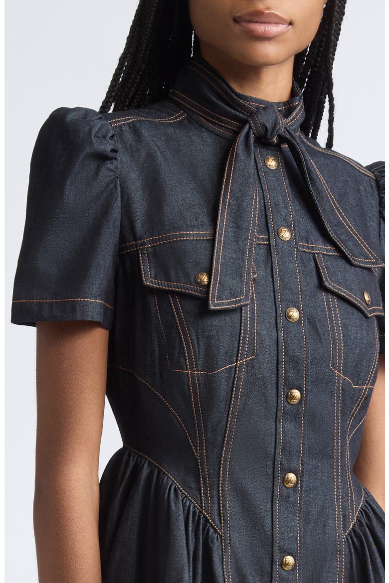 Denim Corset Minidress, Alternate, color, ONYX BLUE