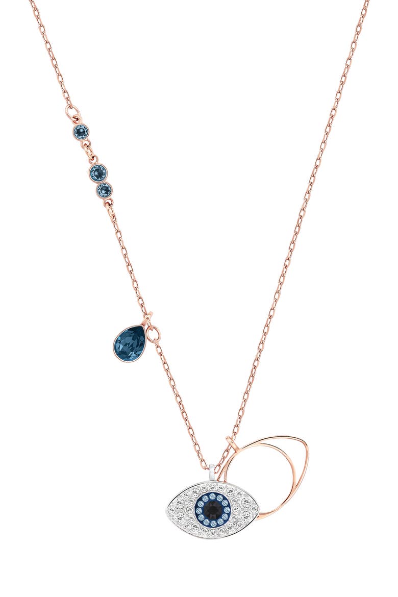 Una Swarovski Duo Evil Eye Pendant Necklace, Main, color, ROSE GOLD