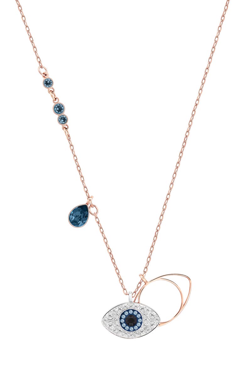Swarovski Una Swarovski Duo Evil Eye Pendant Necklace, Main, color, Rose Gold