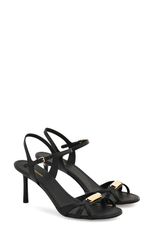 Ferragamo Strappy Sandal With New Vara Buckle In Nero
