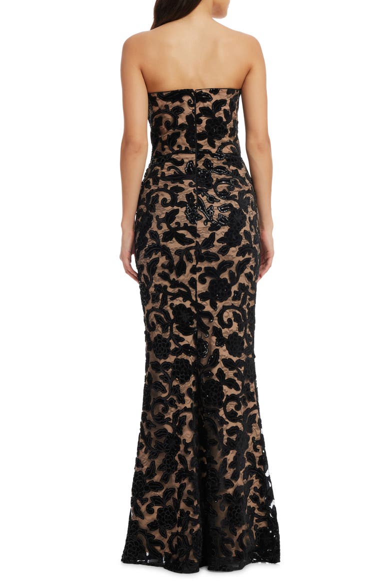 Fernanda Floral Sequin Strapless Evening Gown, Alternate, color, BLACK-BEIGE