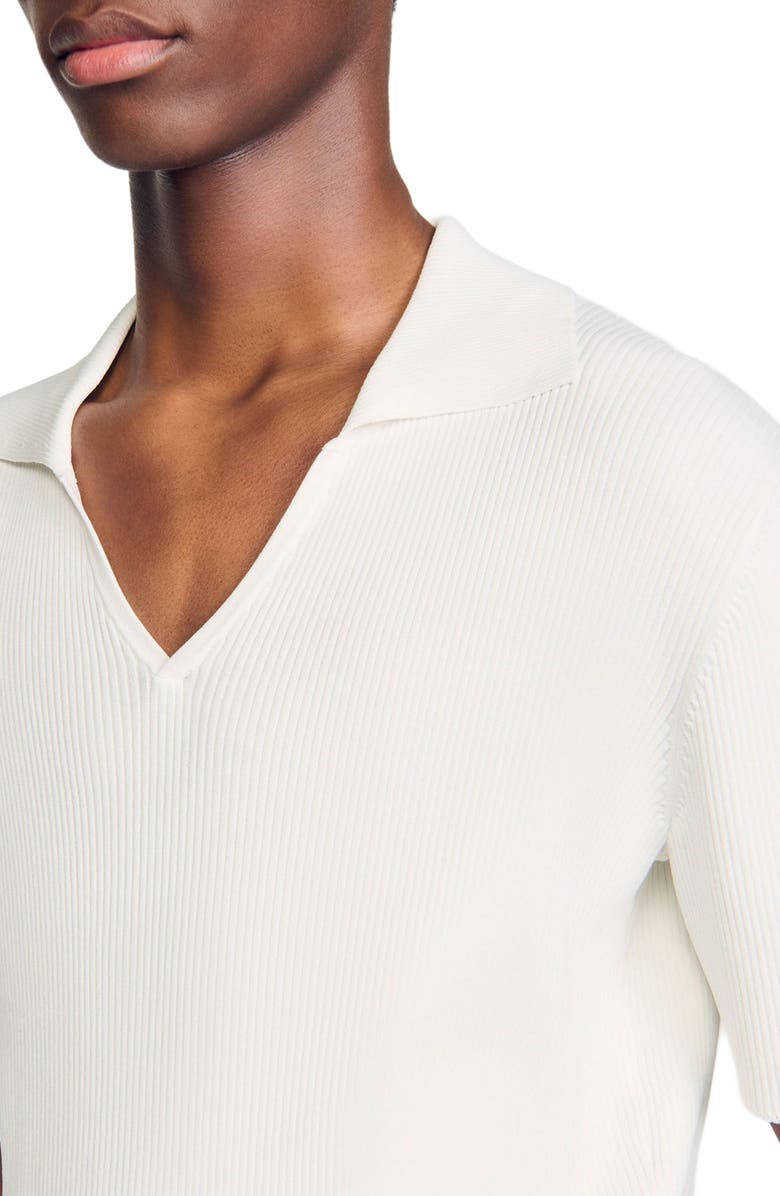 SANDRO Rib knit polo shirt, Alternate, color, Optic White