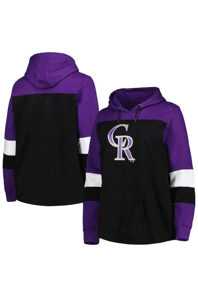 Women's Black Colorado Rockies Plus Size Colorblock Pullover Hoodie, Main, color, Black