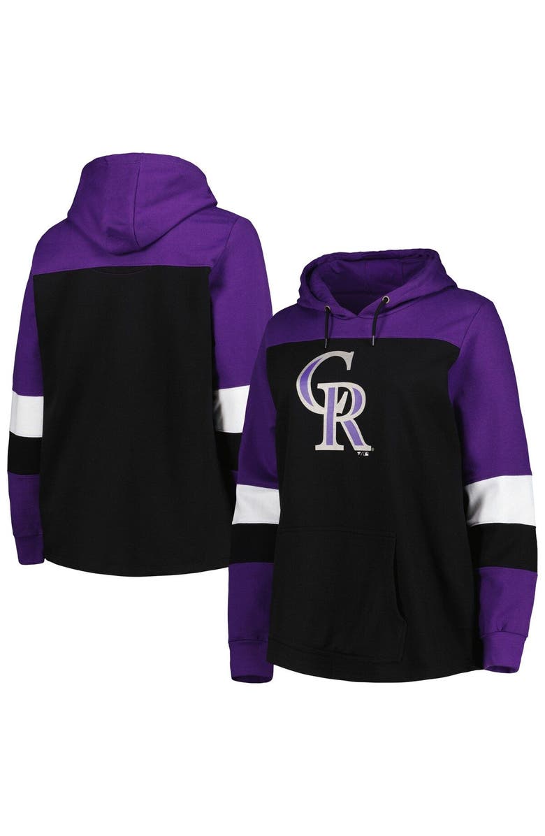 PROFILE Women's Black Colorado Rockies Plus Size Colorblock Pullover Hoodie, Main, color,