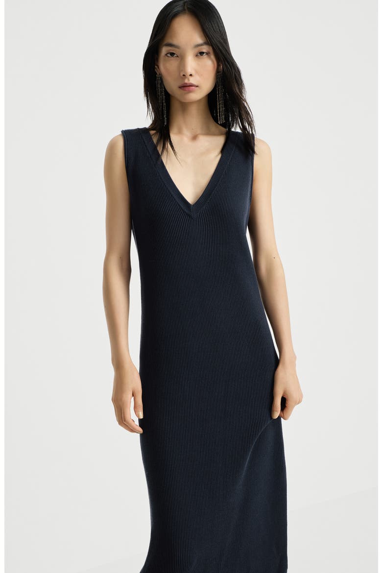 Cotton rib knit dress with precious strap, Alternate, color, Blue