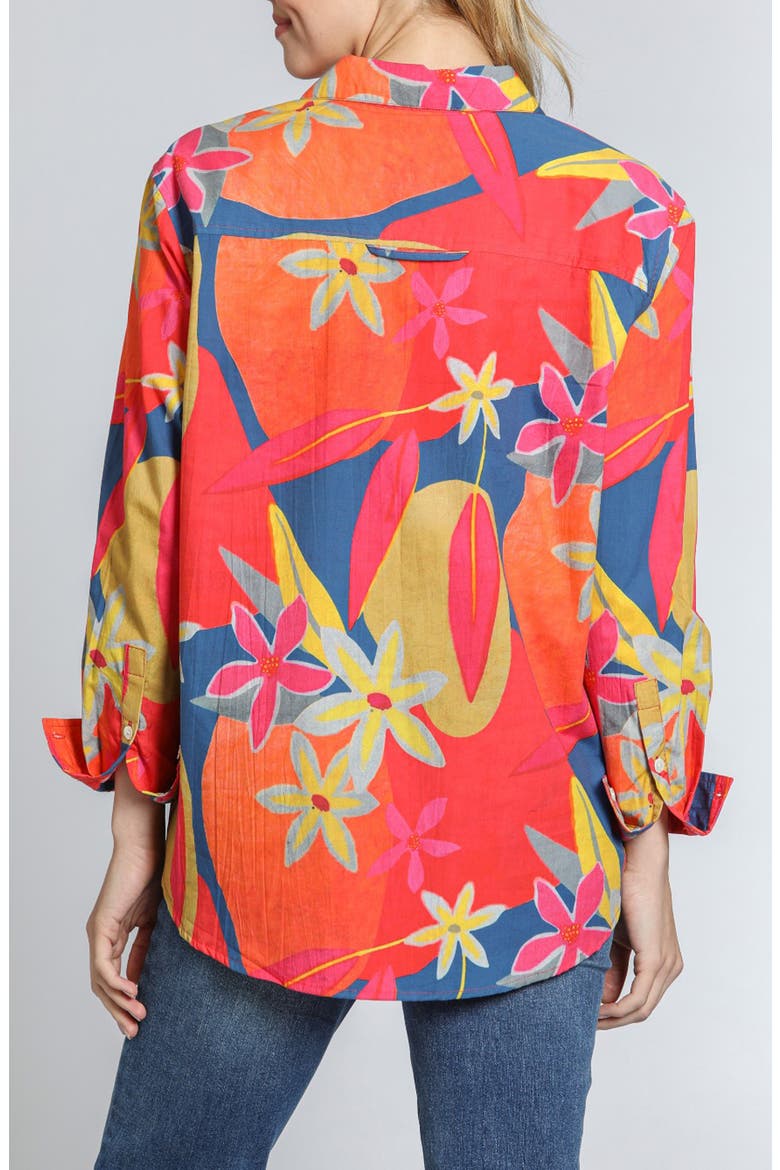 Print Cotton Button-Up Shirt, Alternate, color, BRIGHT ORANGE MULTI