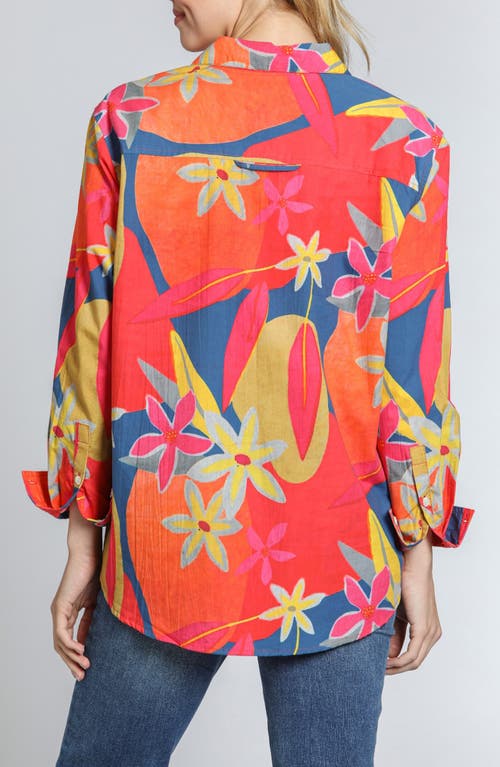 Apny Print Cotton Button-up Shirt In Bright Orange Multi