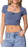 EDIKTED Luciana Pointelle Lace Trim Crop Top