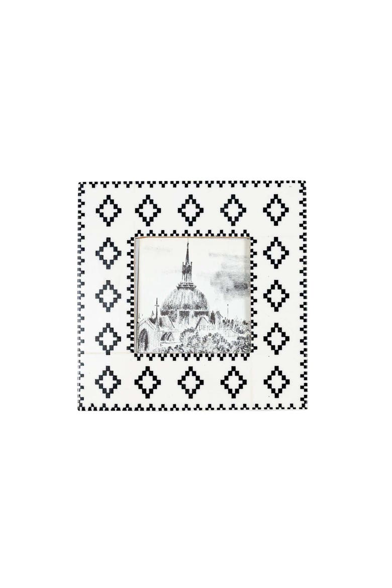 4x4 Inch Southwest Diamond Picture Frame Black Resin, MDF & Glass, Main, color, White