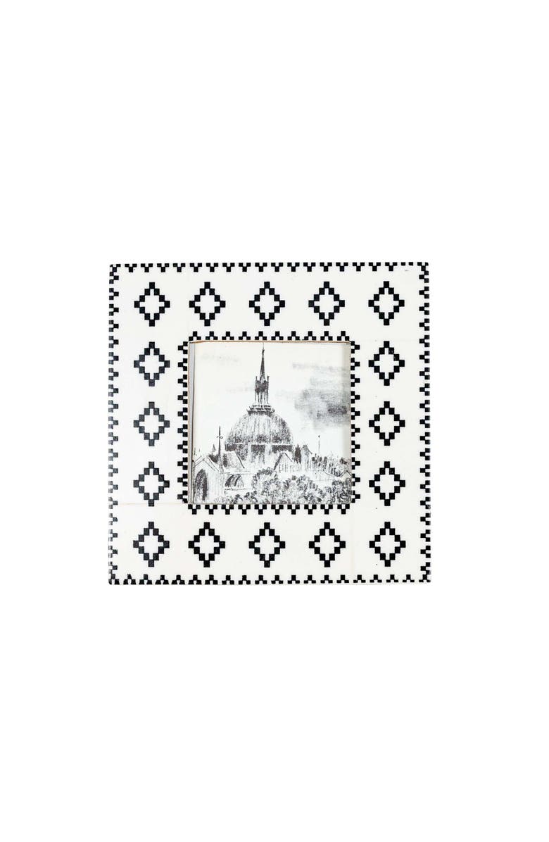 Foreside Home and Garden 4x4 Inch Southwest Diamond Picture Frame Black Resin, MDF & Glass, Main, color, White