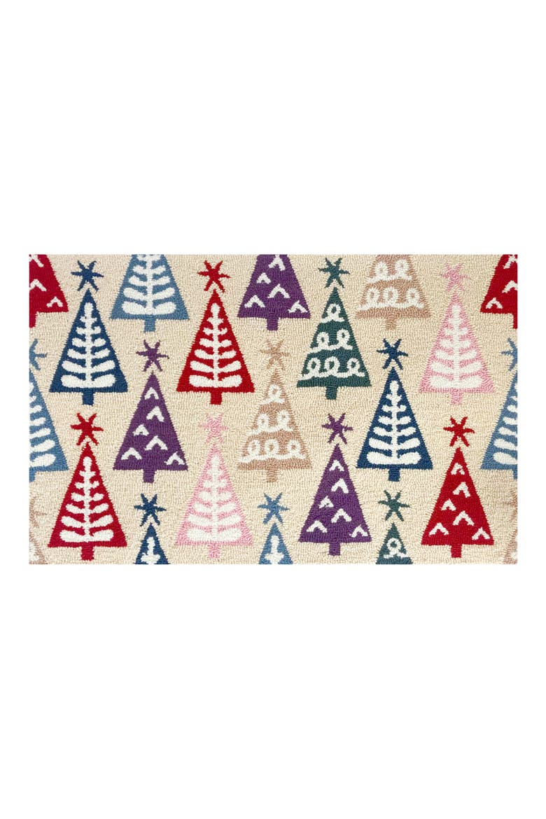 Scandi Holiday Tree Indoor/Outdoor Doormat, Main, color, CREAM MULTI