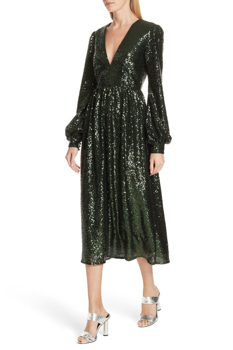 Camille Sequin Midi Dress, Alternate, color, DARK GREEN